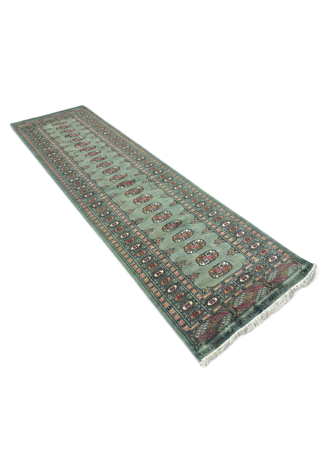 Sage gold Bokhara runner 79×288cm, Pakistani craftsmanship