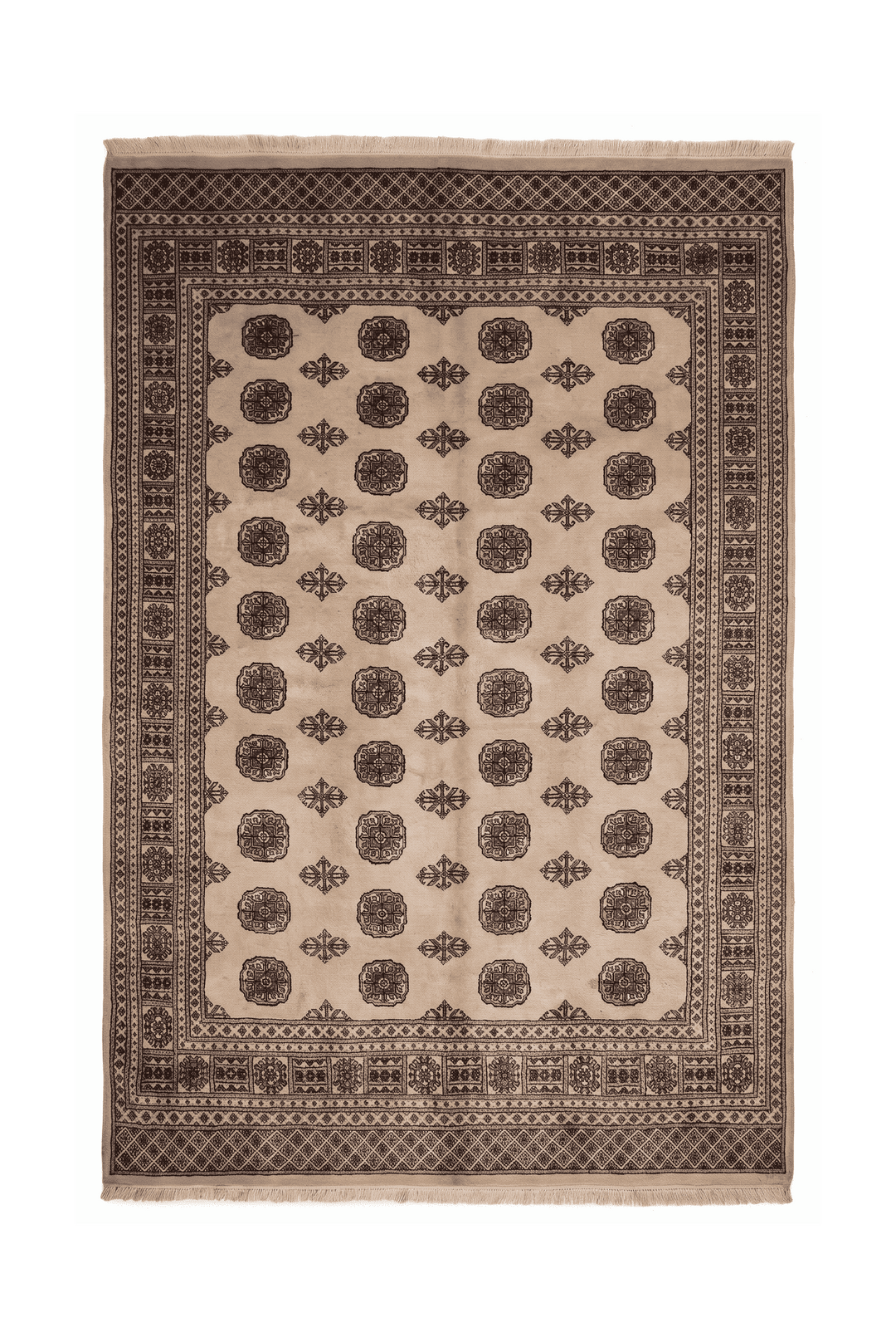 Sand beige Turkmen gül Bokhara hand-knotted wool rug, 201×241cm, about 3 tatami