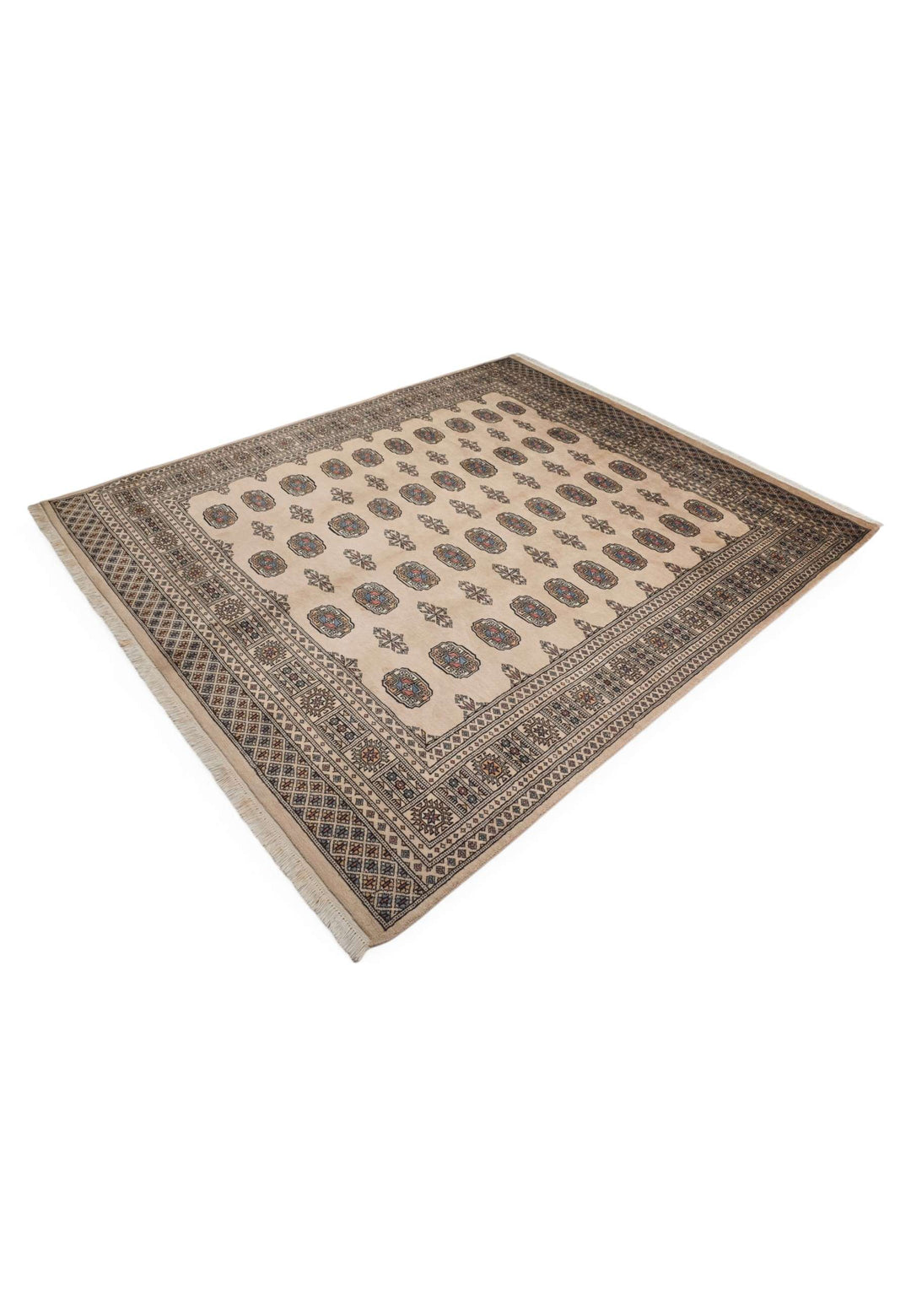 Sand beige Bokhara hand-knotted wool rug 201×241cm, Pakistani craftsmanship