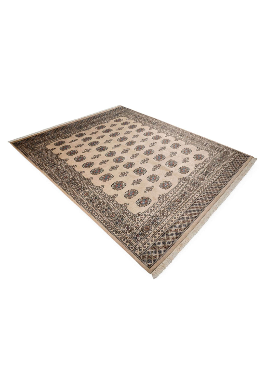 Sand beige Turkmen gül rug for a living room, about 3 tatami