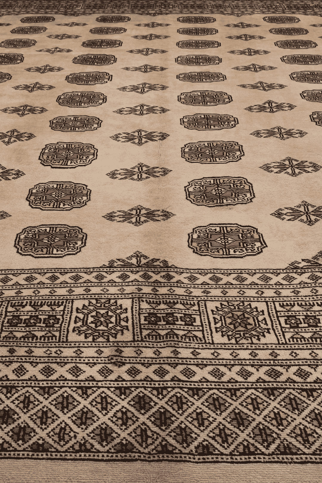 One-of-a-kind sand beige Pakistani Bokhara wool rug, 201×241cm