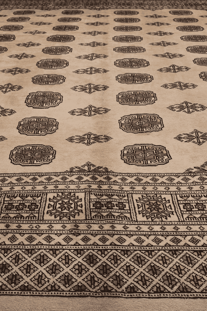 One-of-a-kind sand beige Pakistani Bokhara wool rug, 201×241cm