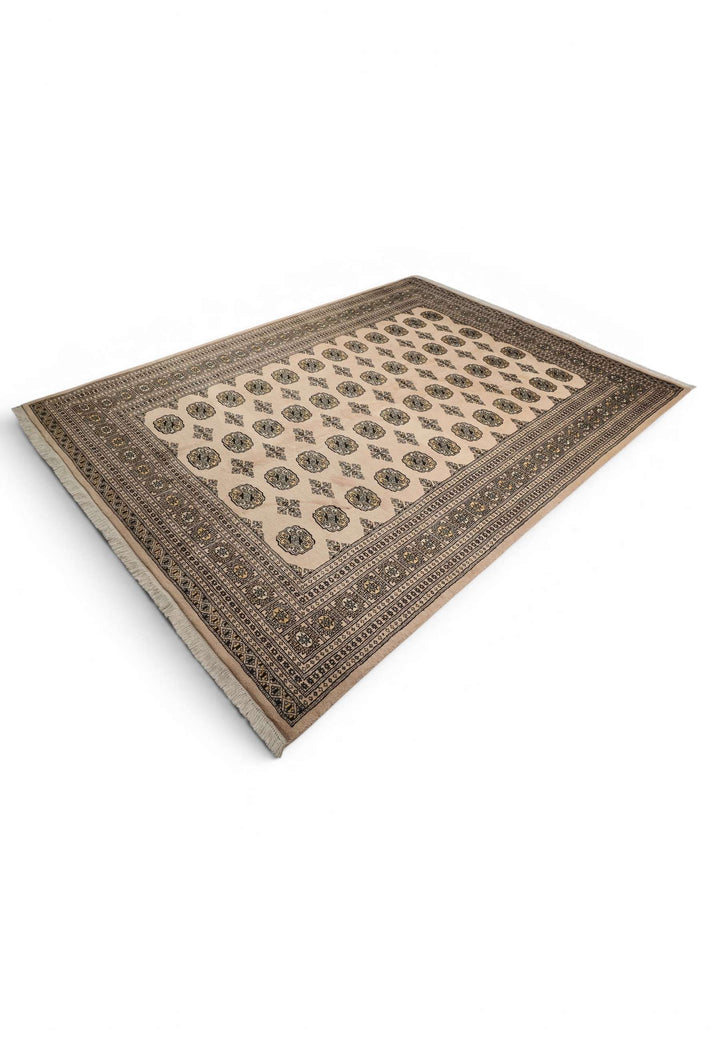 Sandy beige and black rug for a living room, about 3 tatami
