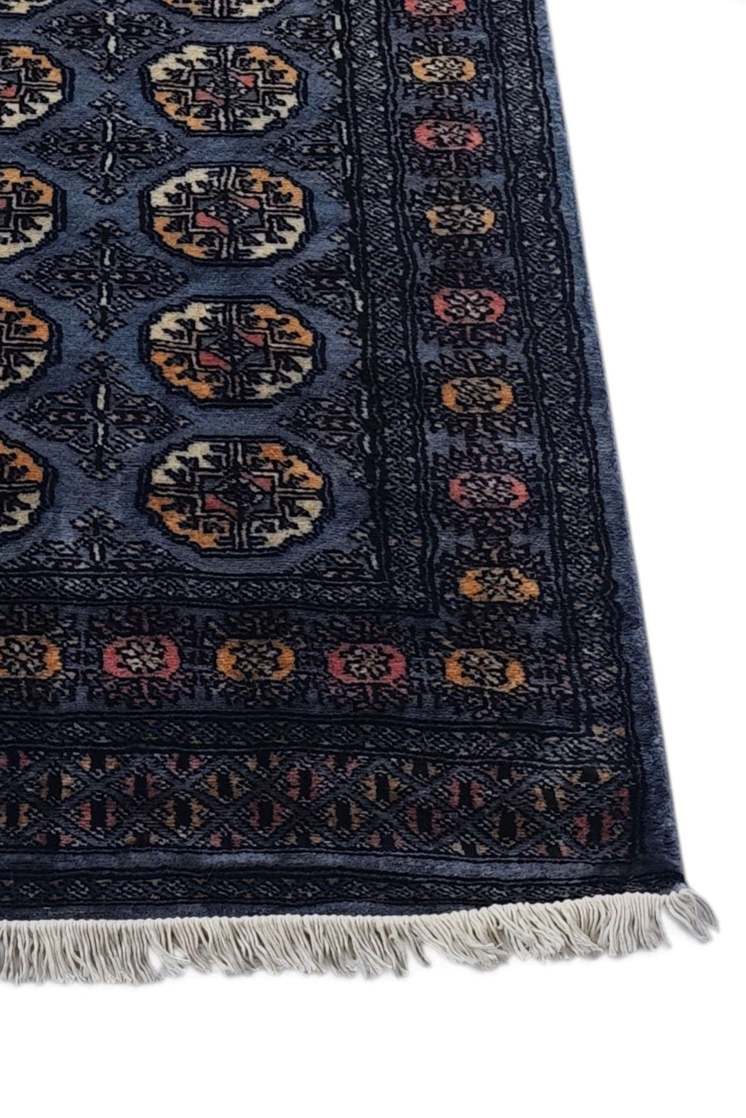 One-of-a-kind slate blue and cream Pakistani Bokhara runner