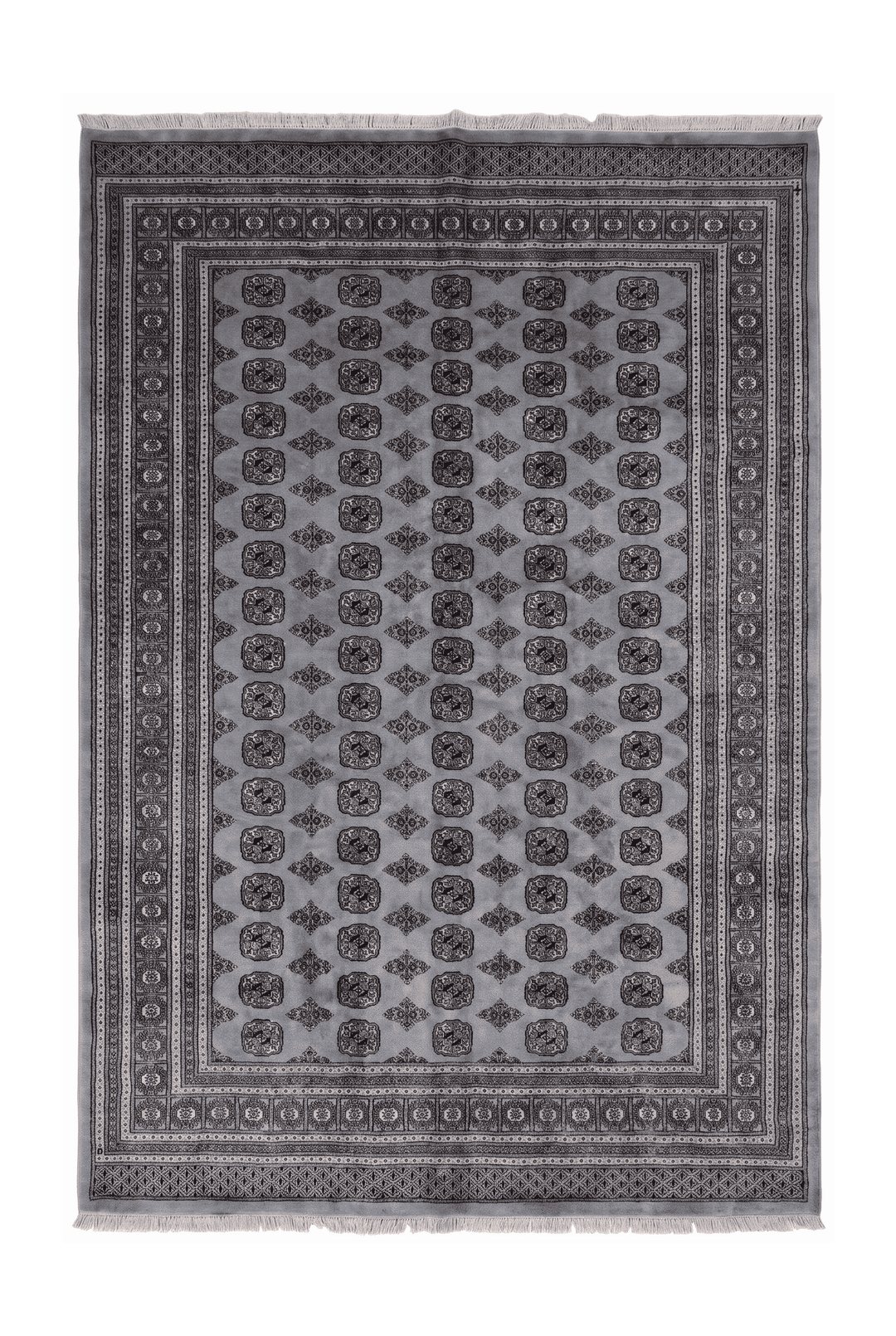 Slate grey Turkmen gül Bokhara rug, 249×312cm, about 4.5 tatami