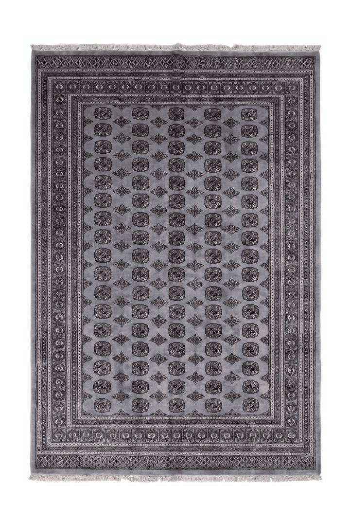 Slate grey Turkmen gül Bokhara rug, 249×312cm, about 4.5 tatami