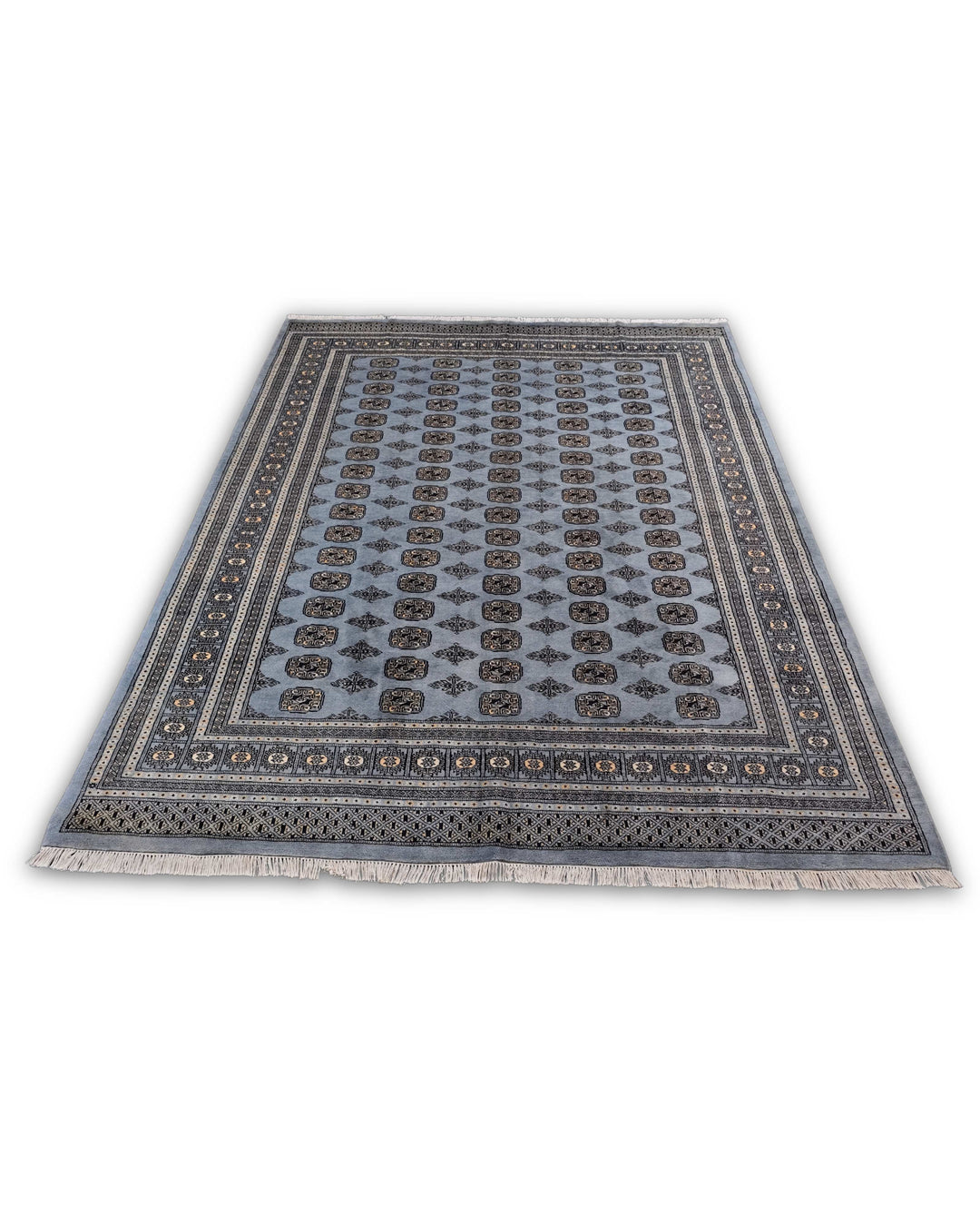 One-of-a-kind slate grey Pakistani Bokhara wool rug