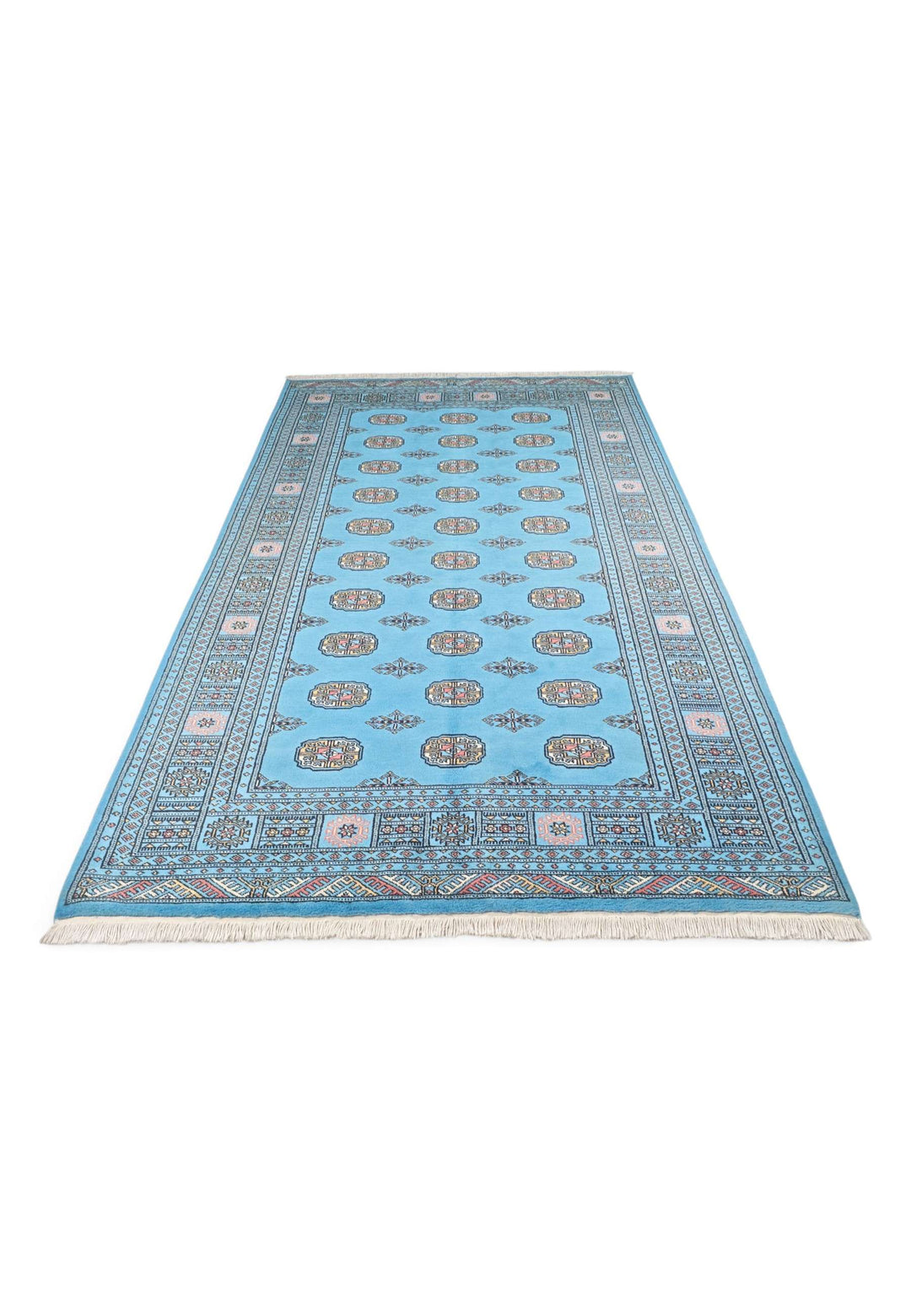 Hand-knotted wool pile of turquoise ivory Bokhara rug, 155×250cm