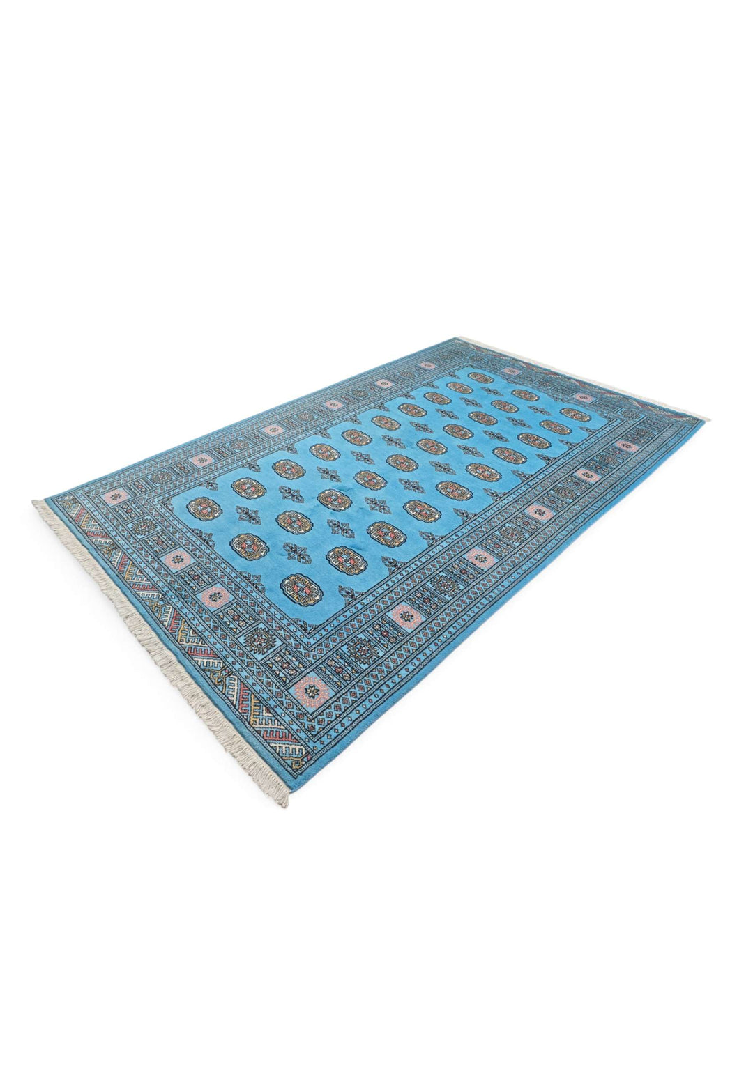 Turquoise ivory Bokhara hand-knotted wool rug 155×250cm, Pakistani craftsmanship