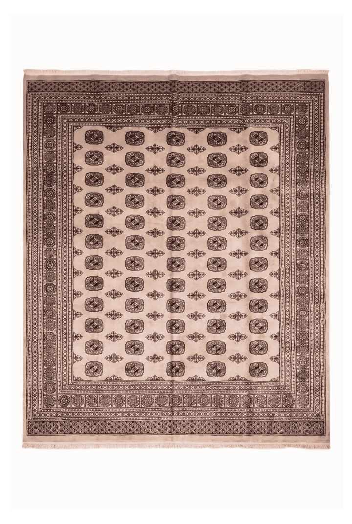 Warm beige Turkmen gül Bokhara rug, 248×263cm, about 4.5 tatami