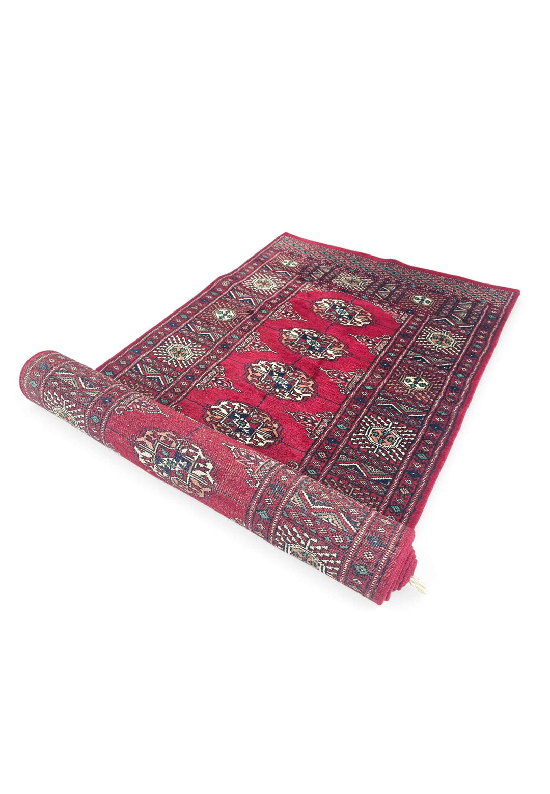 Wine red and cream Turkmen gül runner for a hallway, 75×299cm