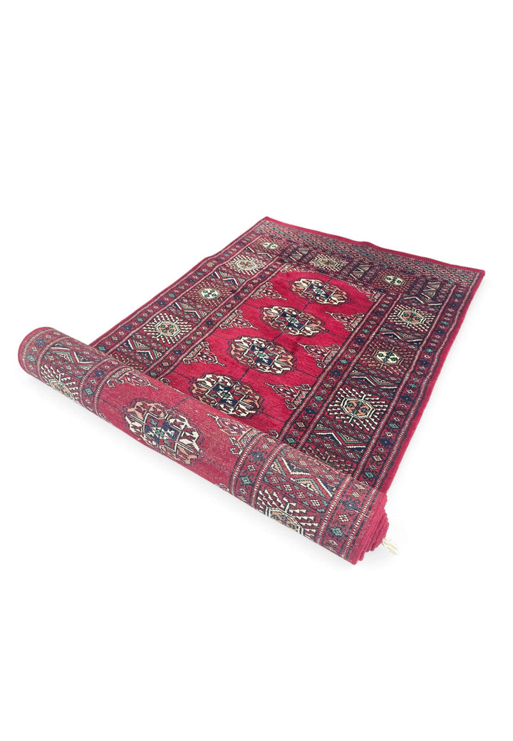 Wine red and cream Turkmen gül runner for a hallway, 75×299cm