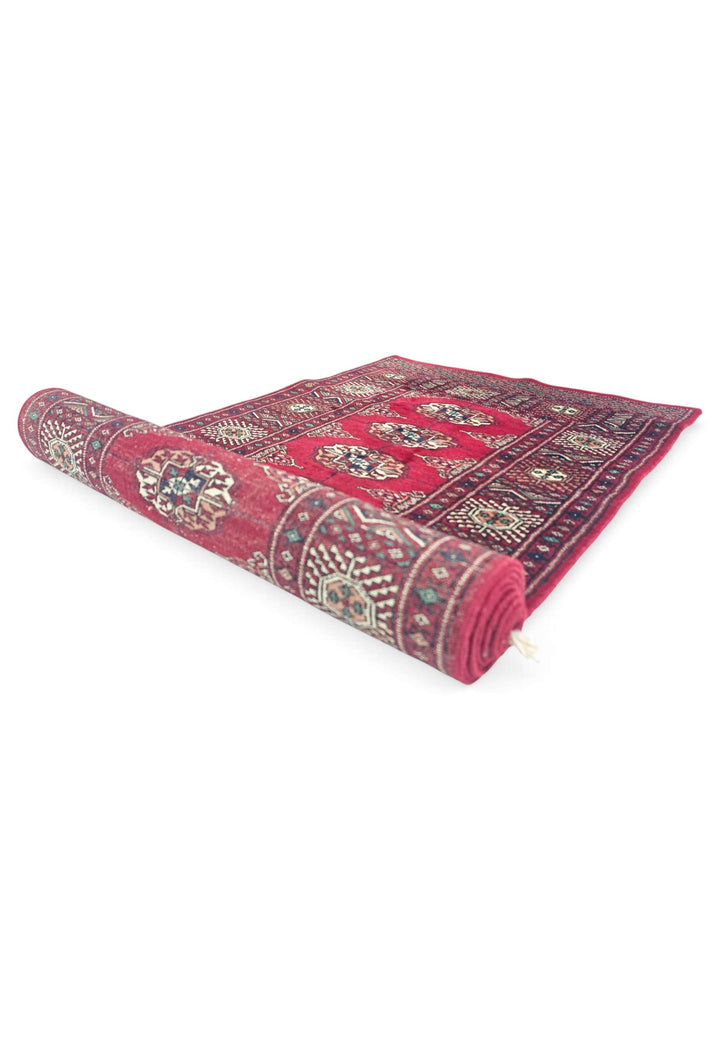 One-of-a-kind wine red and cream Pakistani Bokhara runner