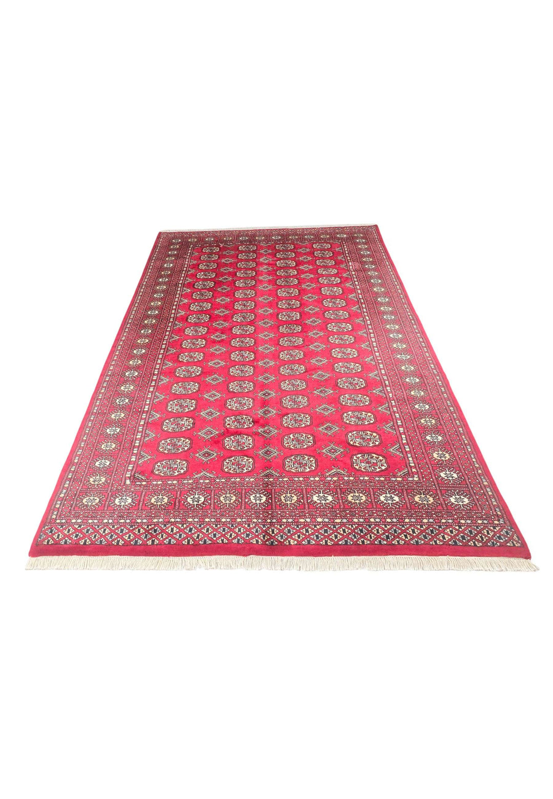 Hand-knotted wool pile of wine red Bokhara rug, 152×238cm