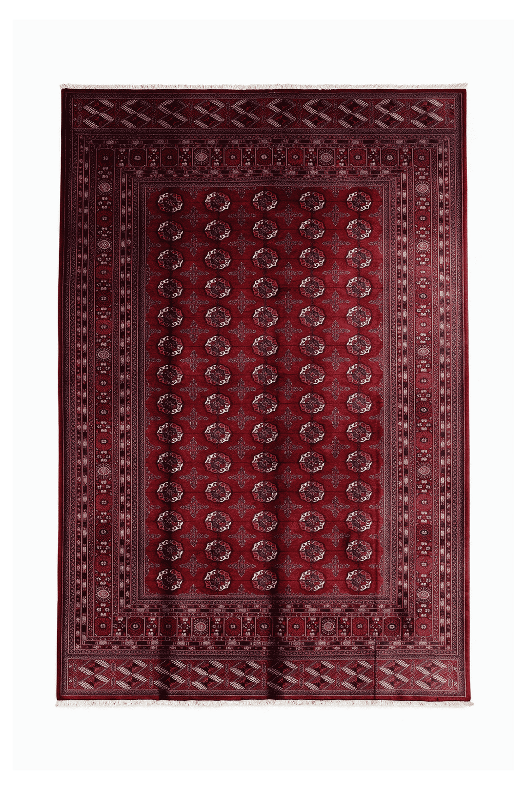 Wine red Turkmen gül Bokhara Sherwan Afghan rug, 280×359cm, 6 tatami