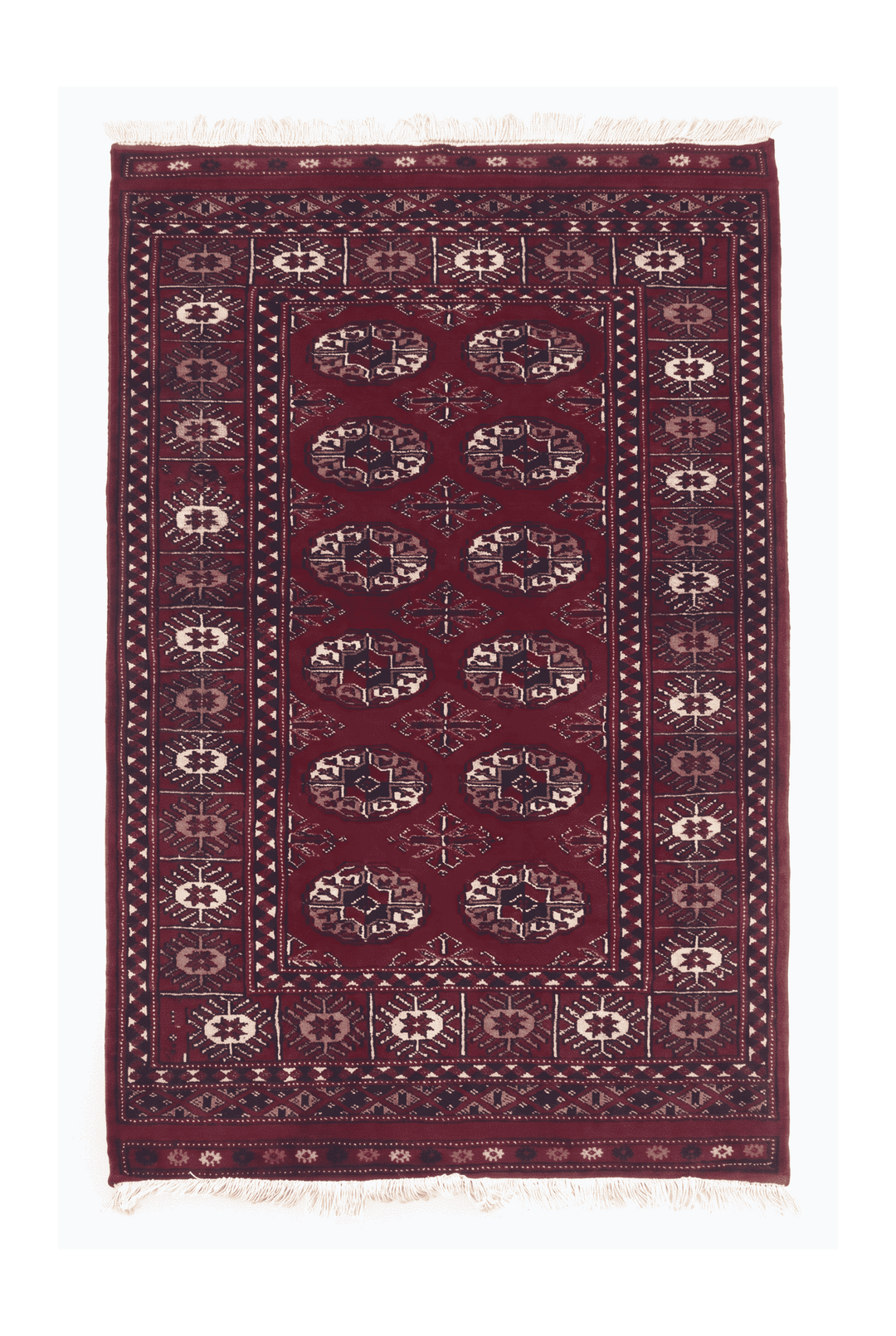 Wine red Turkmen gül Bokhara rug, 76×123cm, entrance mat size