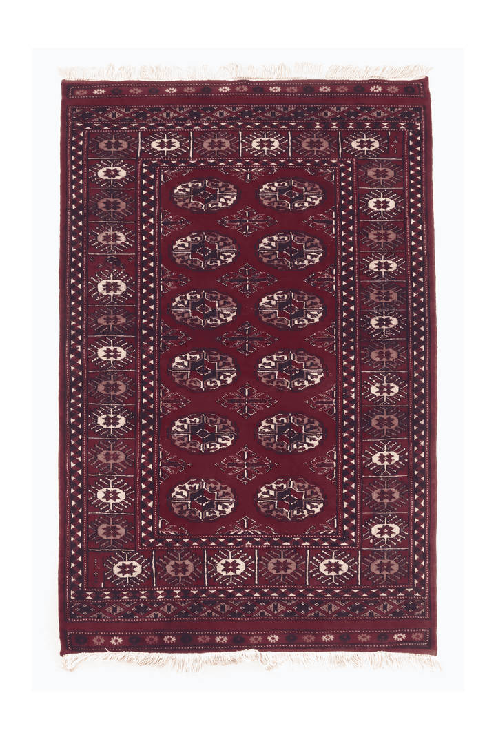 Wine red Turkmen gül Bokhara rug, 76×123cm, entrance mat size