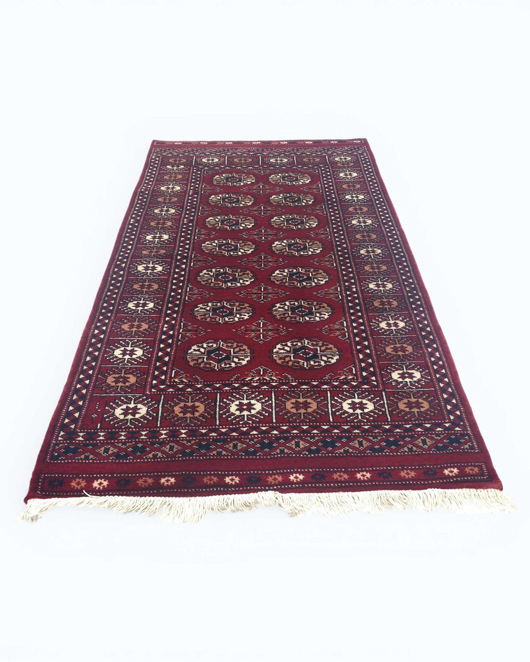 Border detail of wine red hand-knotted Bokhara entrance mat