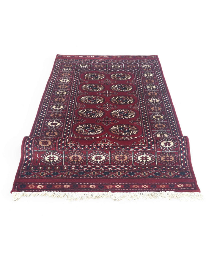 Wine red Turkmen gül rug for an entrance, 76×123cm