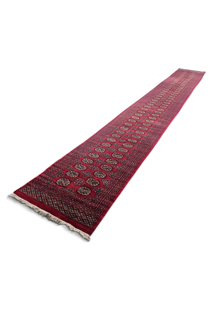 Wine red Bokhara runner 76×609cm, Pakistani craftsmanship