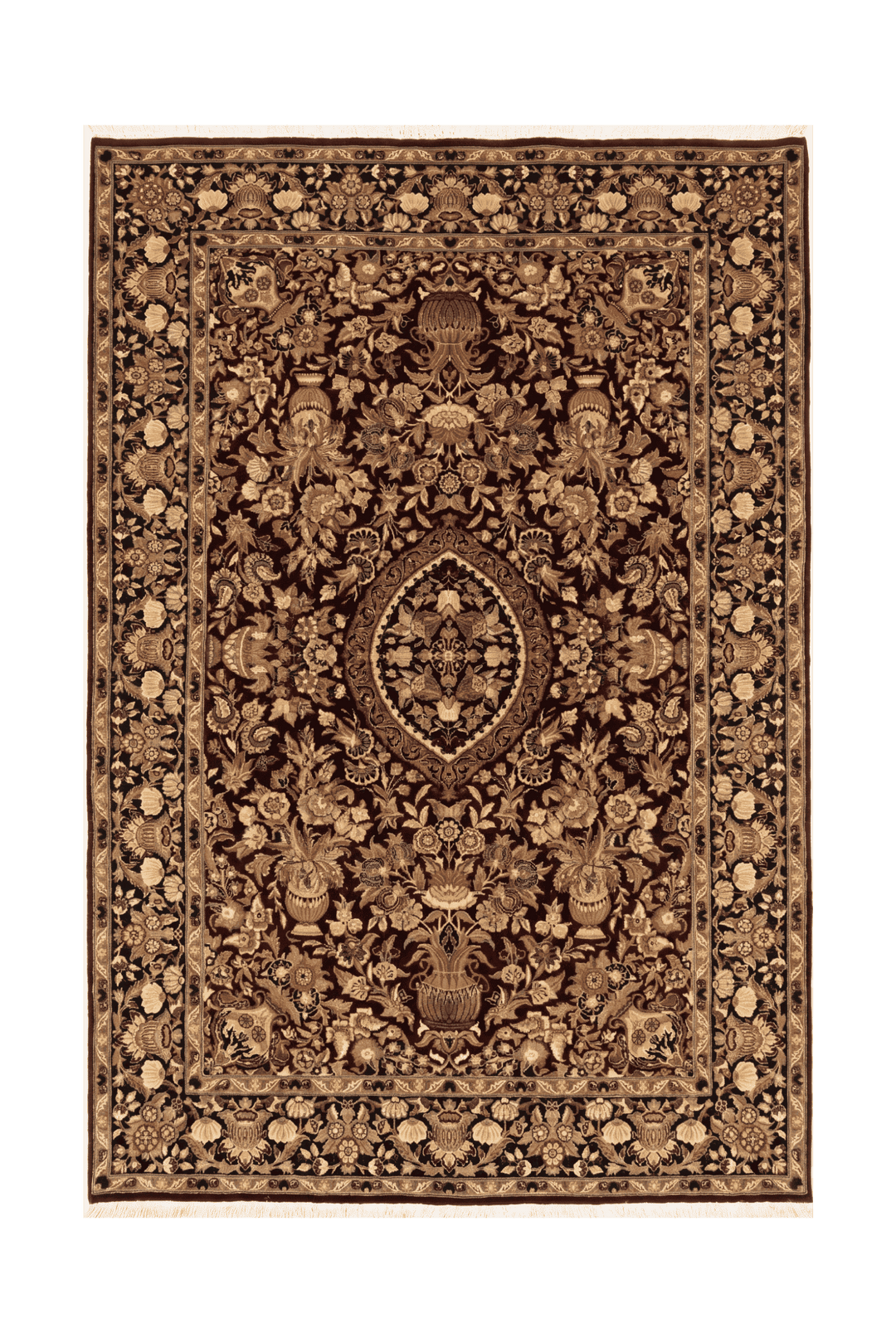 Deep oxblood red vase garden Tabriz rug, hand-knotted wool