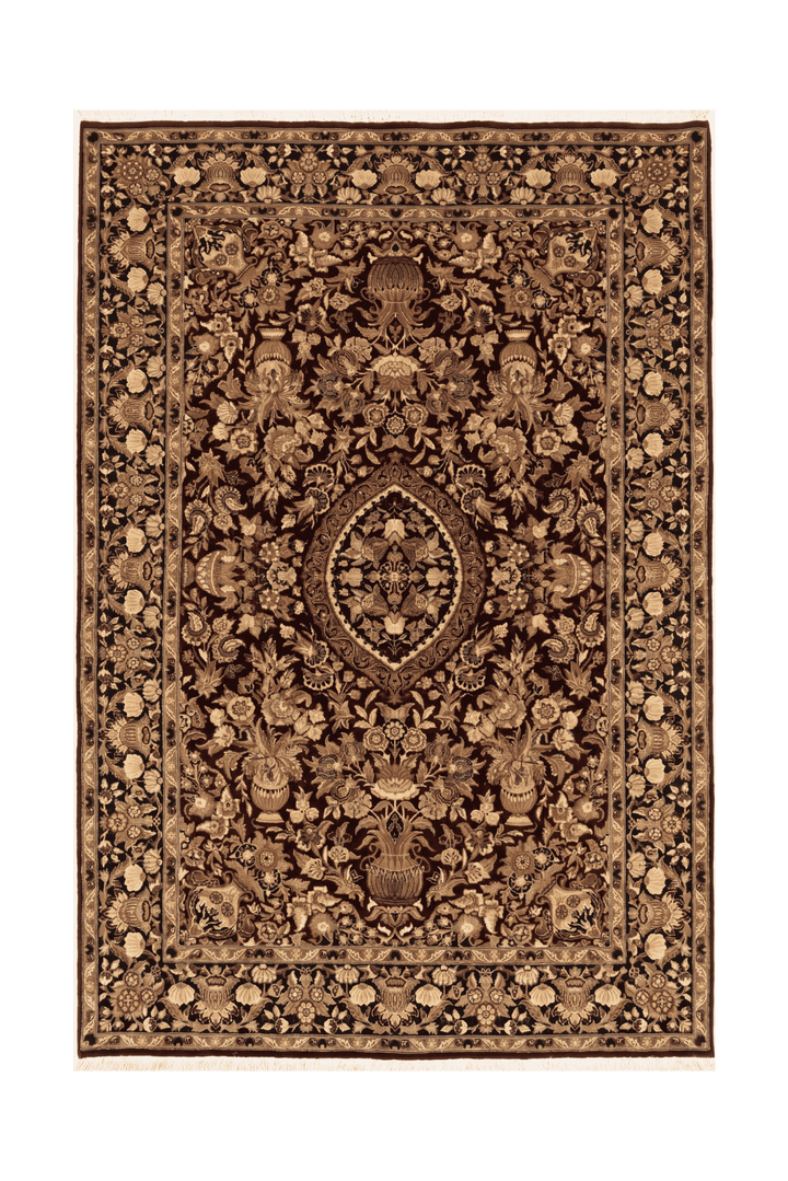 Deep oxblood red vase garden Tabriz rug, hand-knotted wool