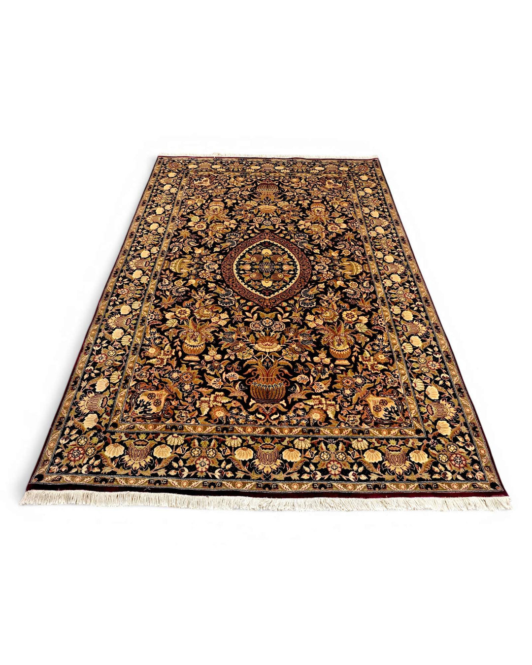 Oxblood vase garden Tabriz rug, Pakistani double-knot weave