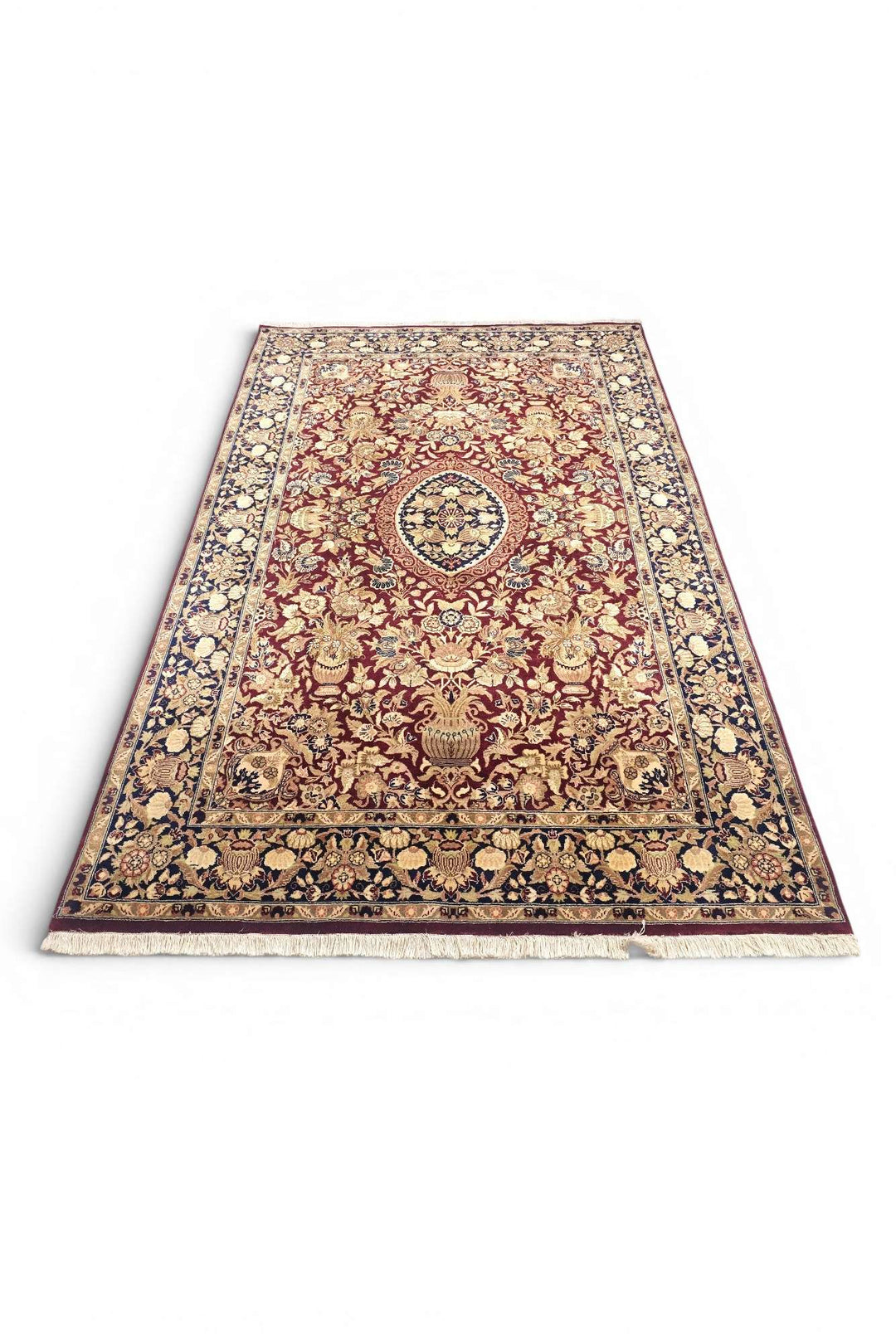 One-of-a-kind deep red vase garden Tabriz Pakistani rug
