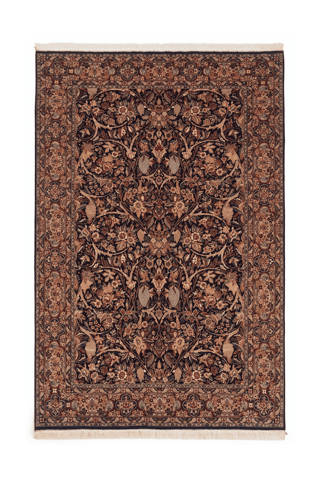 Midnight garden floral Tabriz rug, hand-knotted Pakistani wool