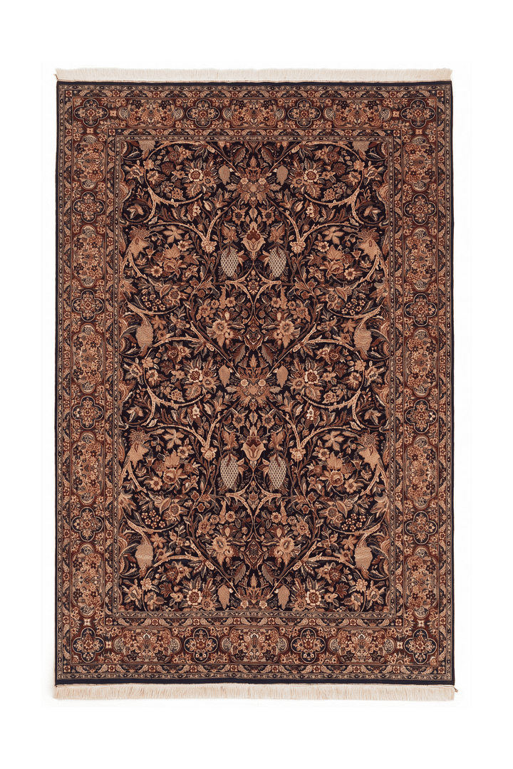 Midnight garden floral Tabriz rug, hand-knotted Pakistani wool