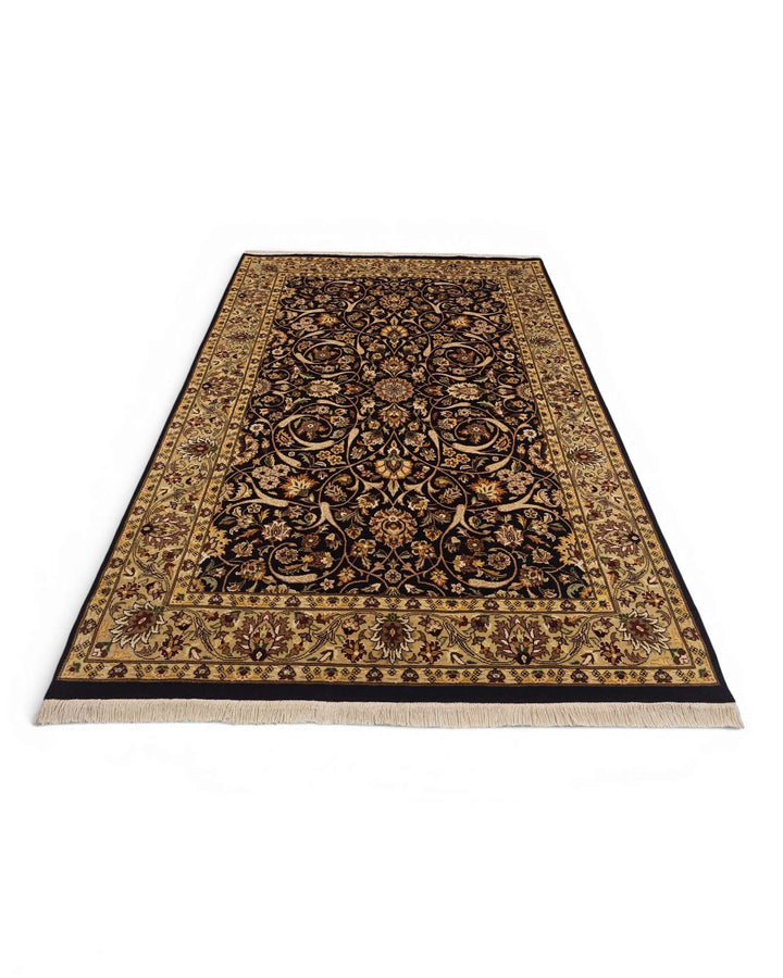 Hand-knotted wool pile of ebony gold Tabriz rug