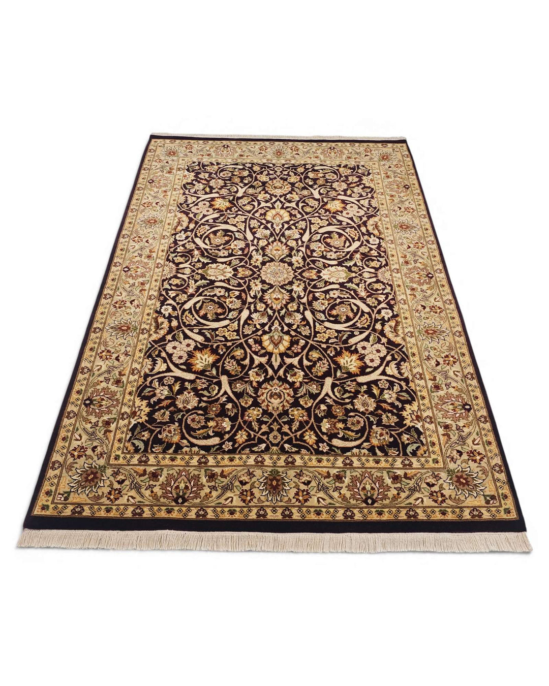Ebony gold Tabriz rug, Pakistani double-knot weave