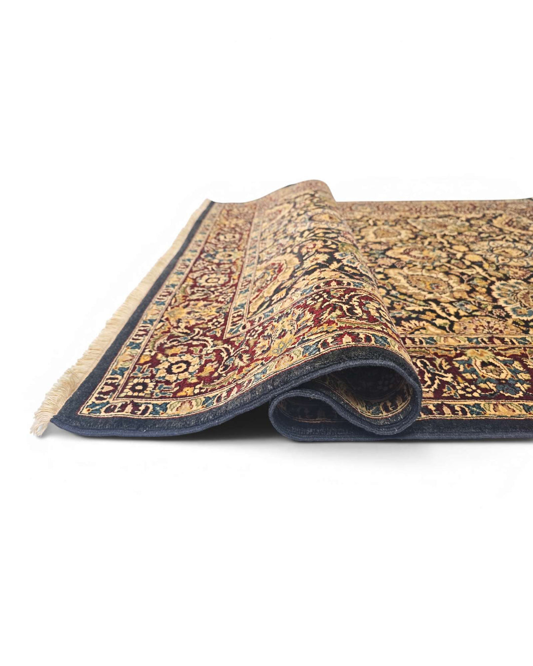 Jet black and gold Tabriz rug, hand-knotted Pakistani wool