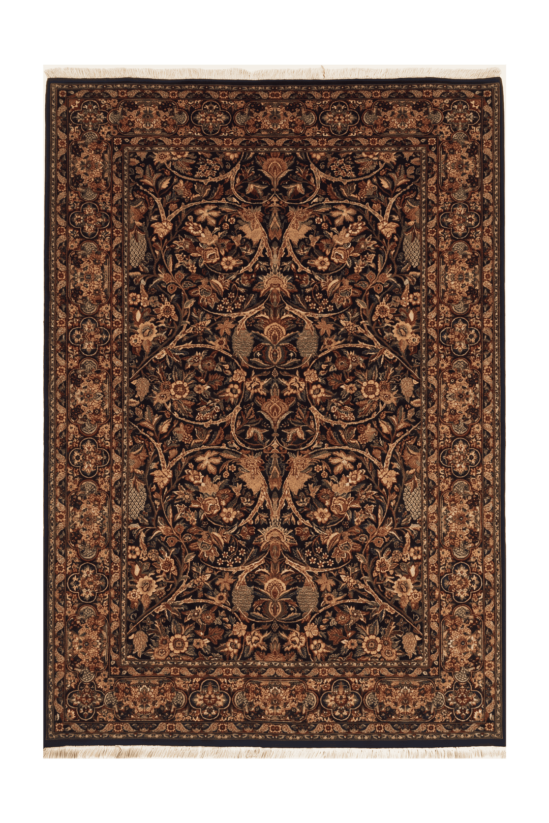 Black garden floral Tabriz rug, hand-knotted Pakistani wool