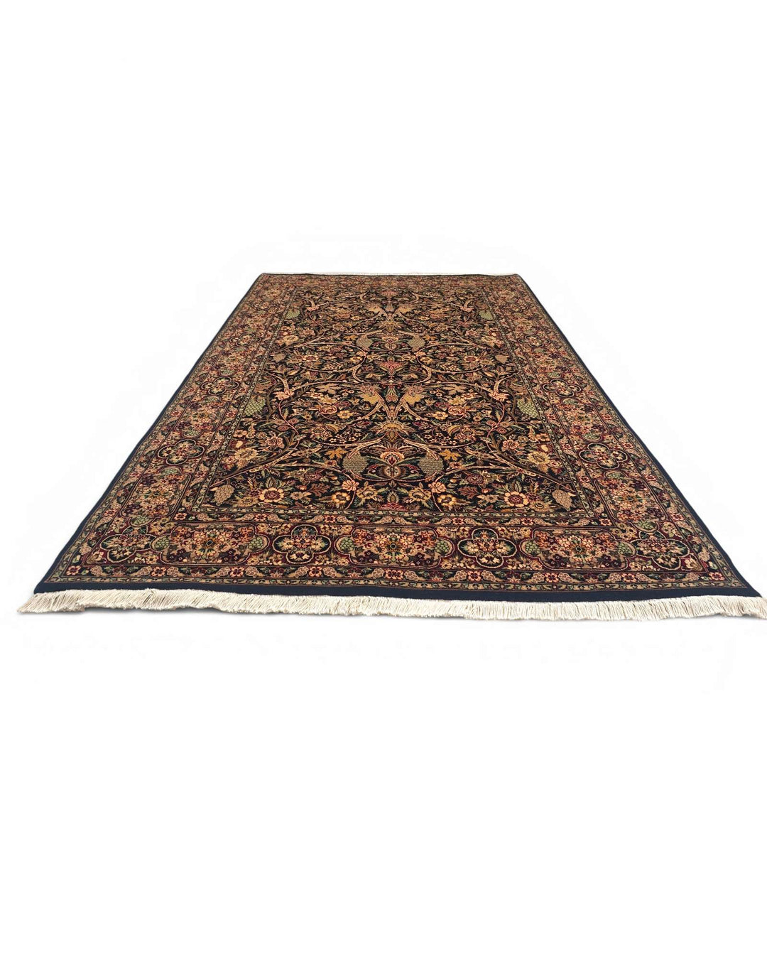 Corner of black garden Tabriz Pakistani double-knot rug