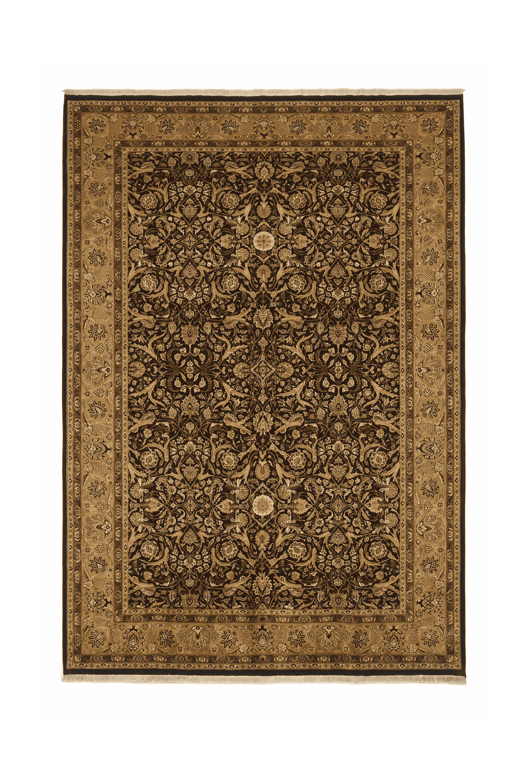 Black and gold floral vine rug, 184×277cm, about 3 tatami