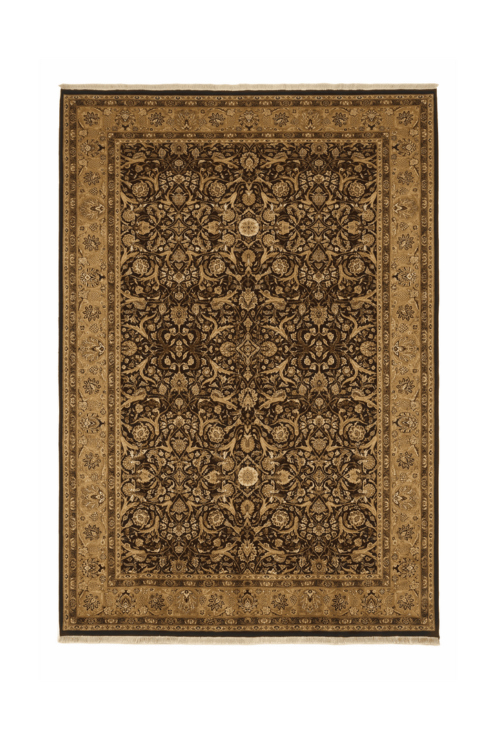 Black and gold floral vine rug, 184×277cm, about 3 tatami