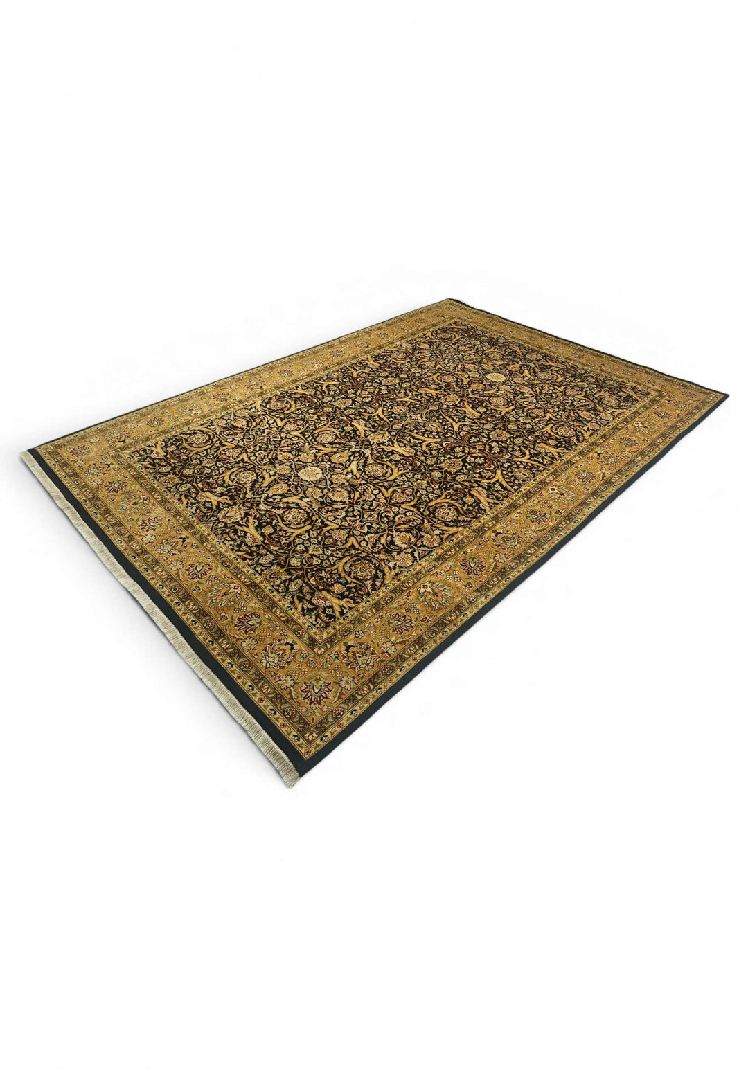 Black and gold floral vine rug for a living room, 3 tatami