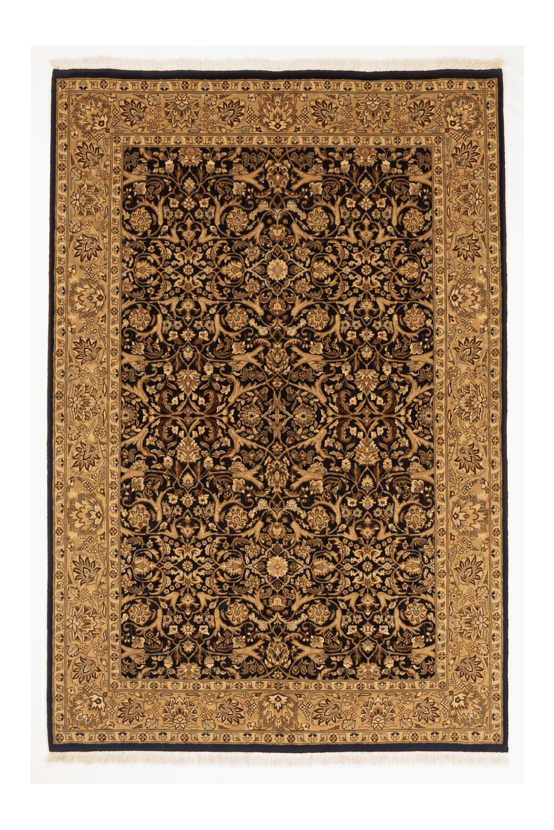 Onyx black and gold all-over floral Tabriz rug, hand-knotted wool