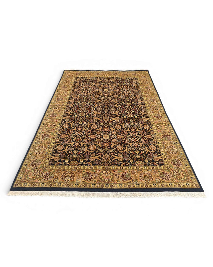 Hand-knotted wool pile of onyx gold Tabriz rug