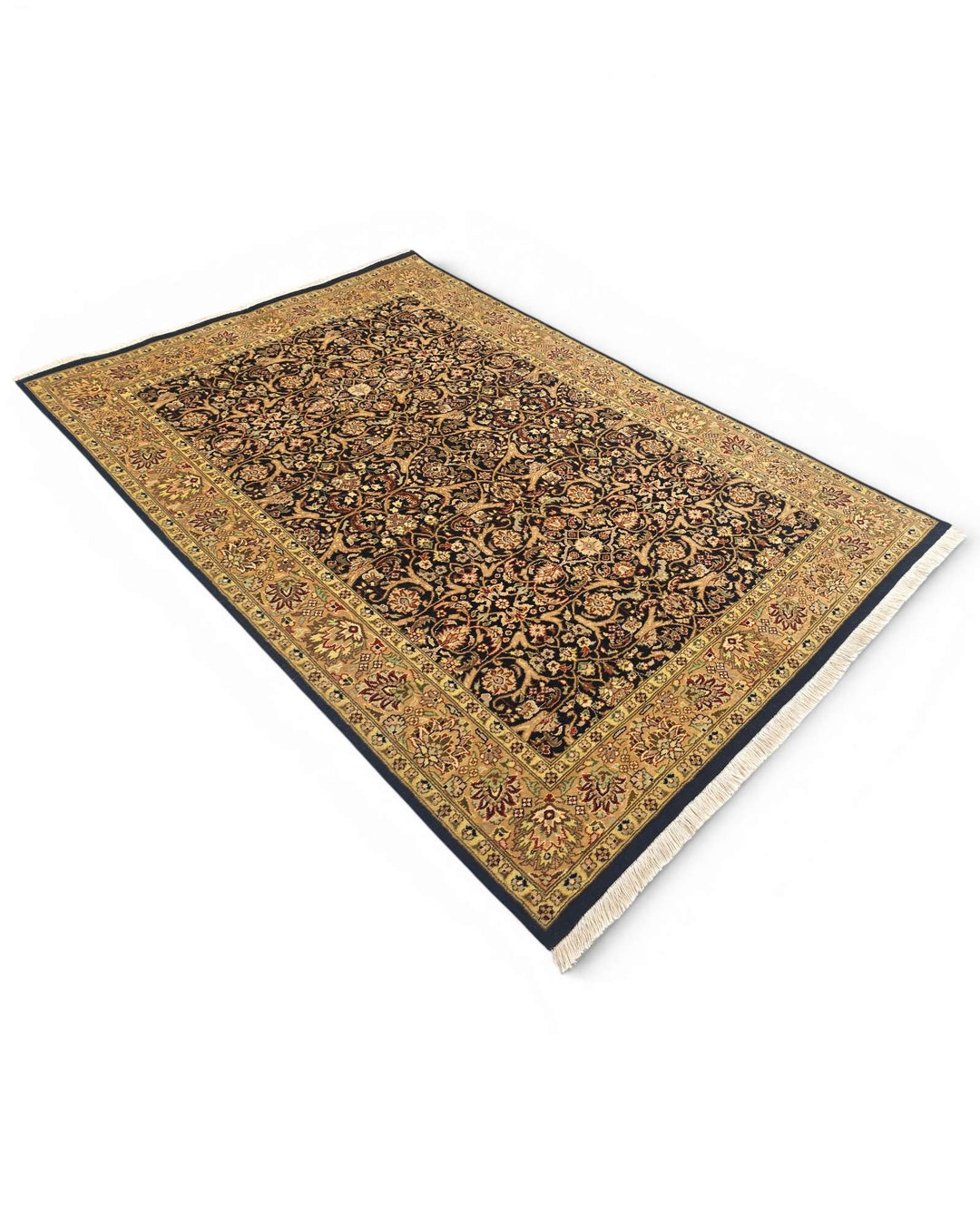 One-of-a-kind onyx and gold all-over floral Pakistani rug