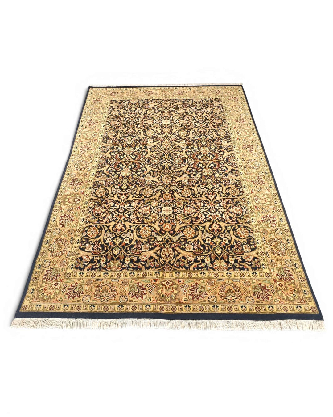 Hand-knotted onyx rug with gold Tabriz floral field