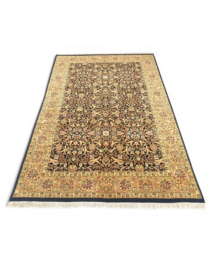Hand-knotted onyx rug with gold Tabriz floral field