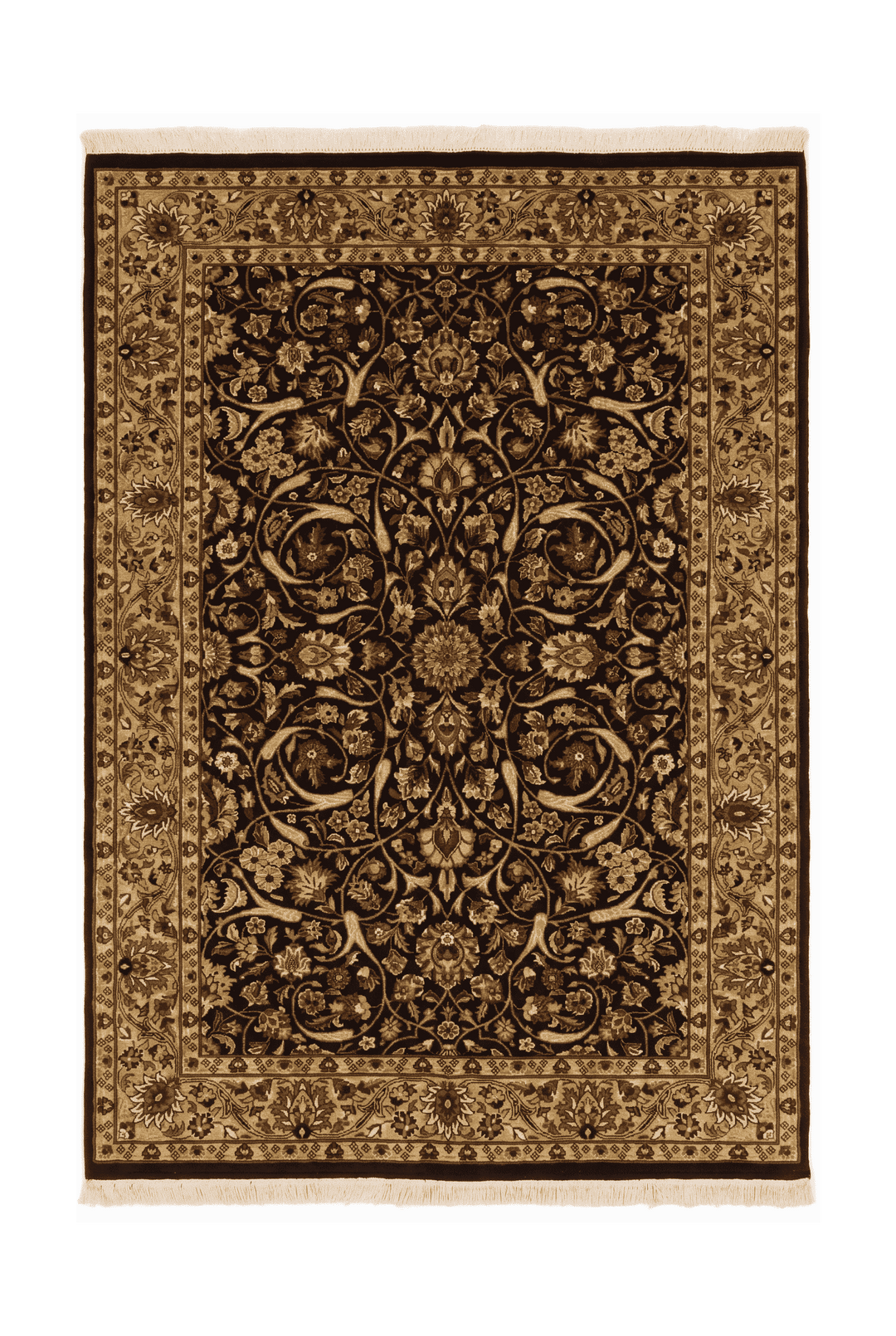 Midnight onyx and gold all-over vine floral rug, hand-knotted wool