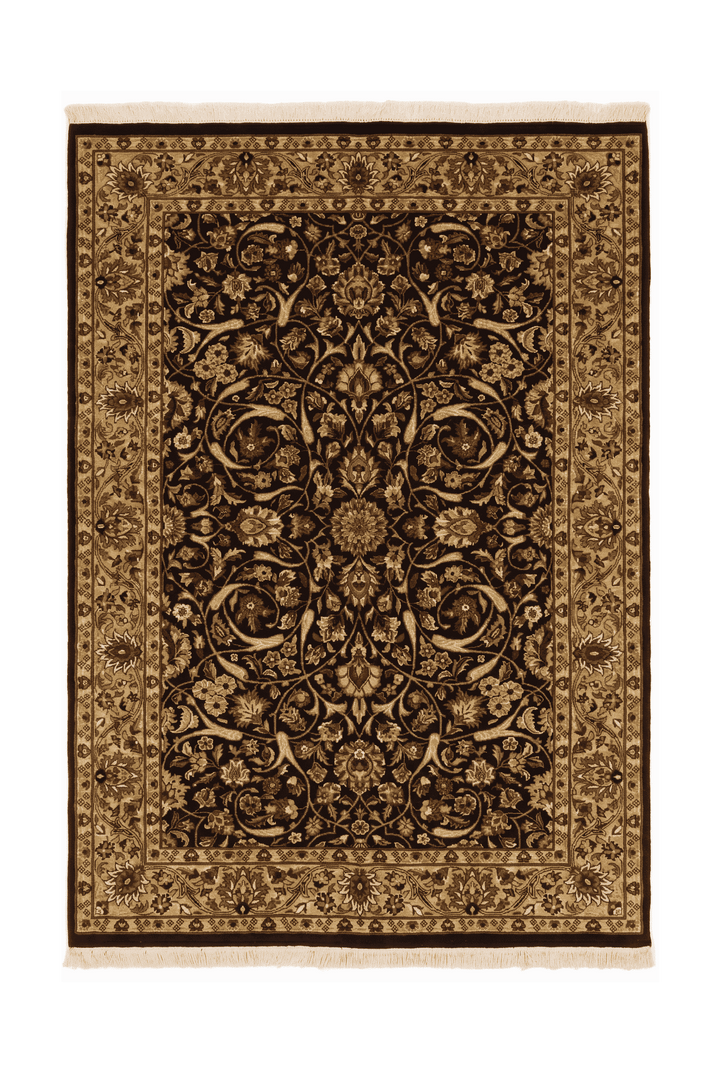 Midnight onyx and gold all-over vine floral rug, hand-knotted wool
