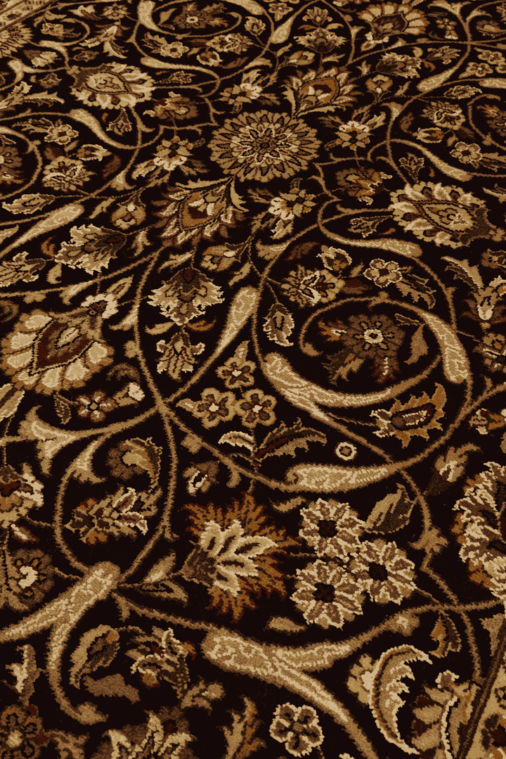 All-over vine floral detail in midnight onyx and gold