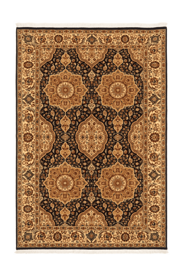 Gold star medallion Tabriz rug, hand-knotted Pakistani wool
