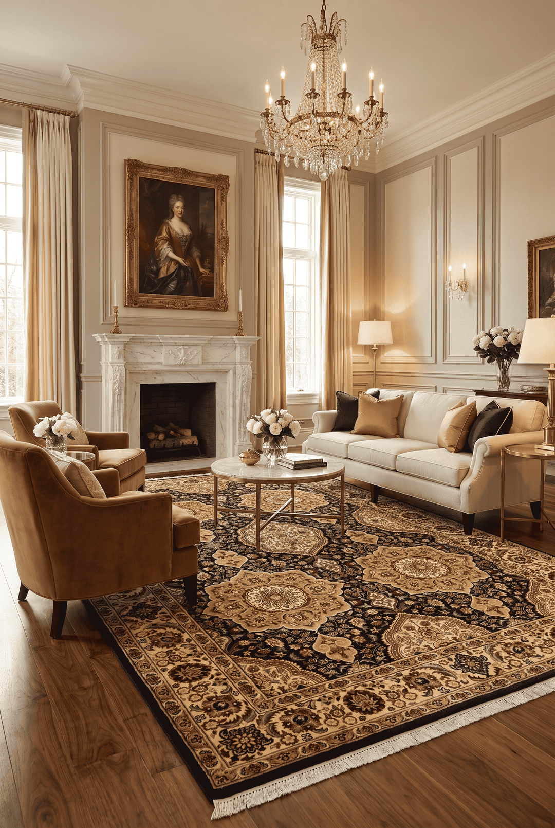 Border detail of gilded star hand-knotted double-knot rug