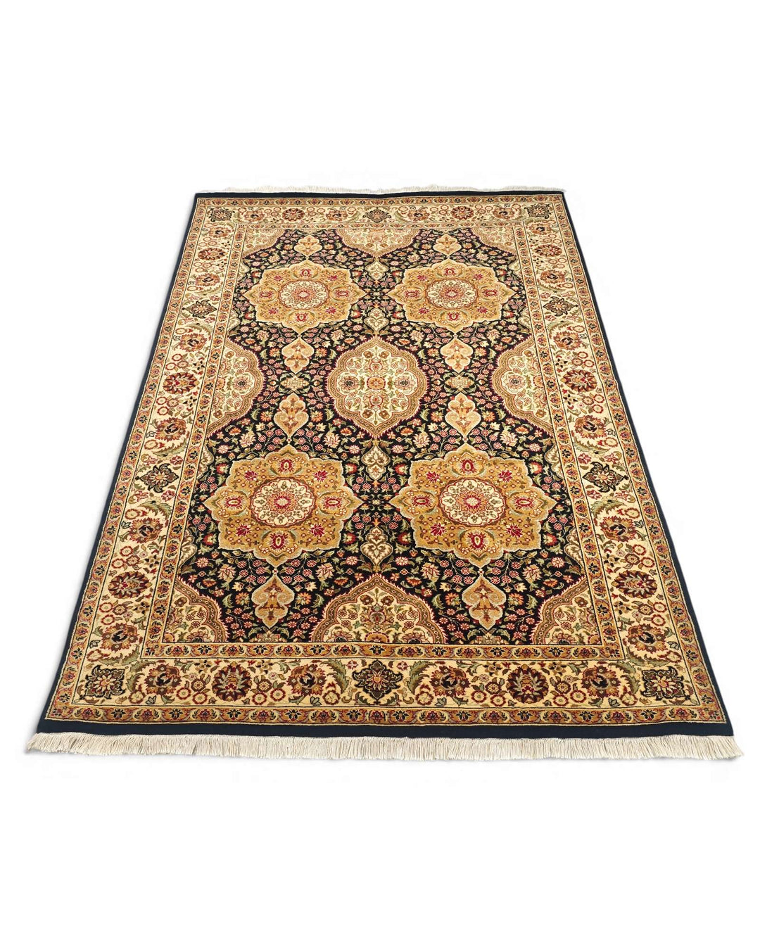 One-of-a-kind gold star medallion Tabriz Pakistani rug