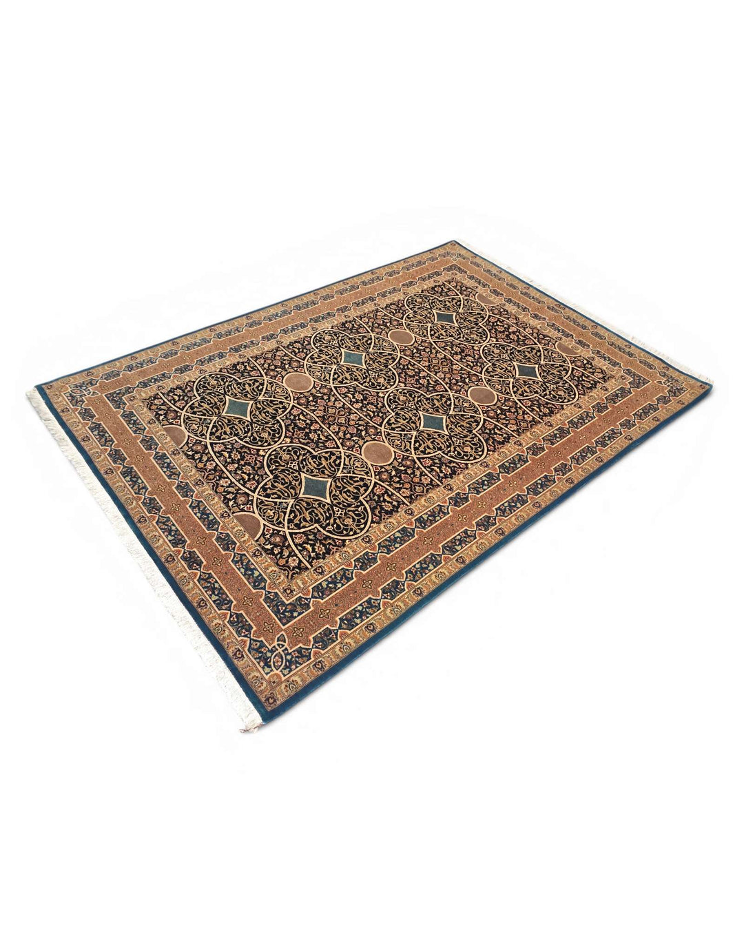 One-of-a-kind camel arabesque lattice Pakistani rug